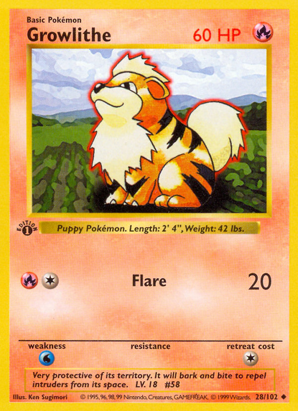 Growlithe (28/102) (Shadowless) [Base Set 1st Edition] | Good Games North
