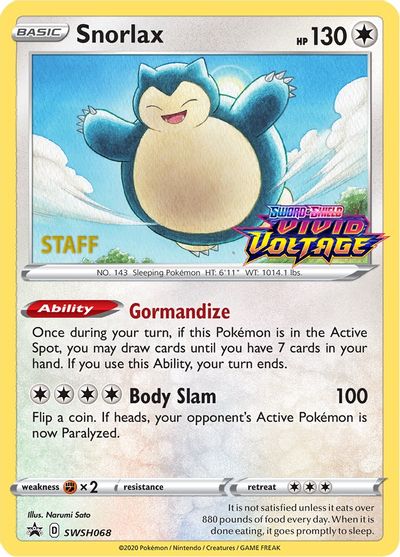 Snorlax (SWSH068) (Staff Prerelease Promo) [Sword & Shield: Black Star Promos] | Good Games North