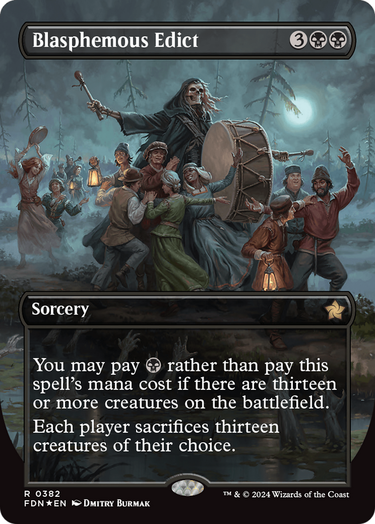 Blasphemous Edict (Borderless) (Mana Foil) [Foundations] | Good Games North
