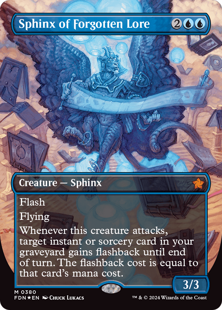 Sphinx of Forgotten Lore (Borderless) (Mana Foil) [Foundations] | Good Games North