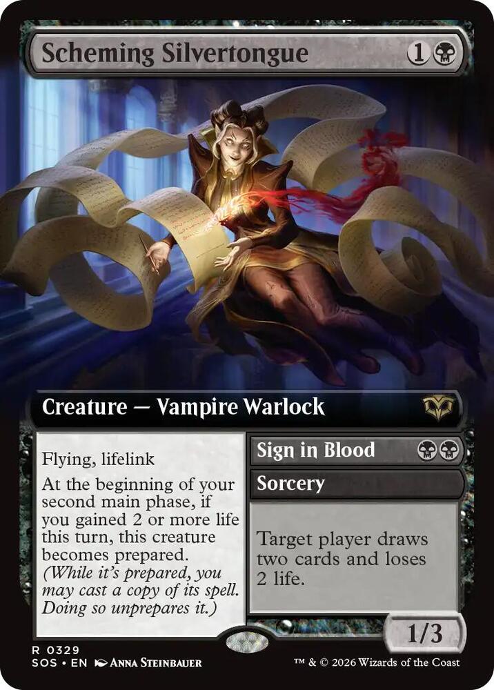 Scheming Silvertongue // Sign in Blood 329 (Secrets of Strixhaven)  - Extended Art | Good Games North
