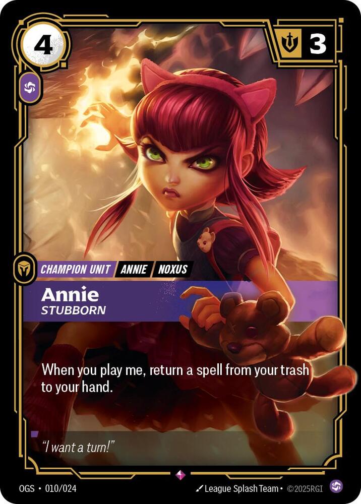 Annie - Stubborn 010/024 (Riftbound Organized Play Promotional Cards)  - Foil | Good Games North