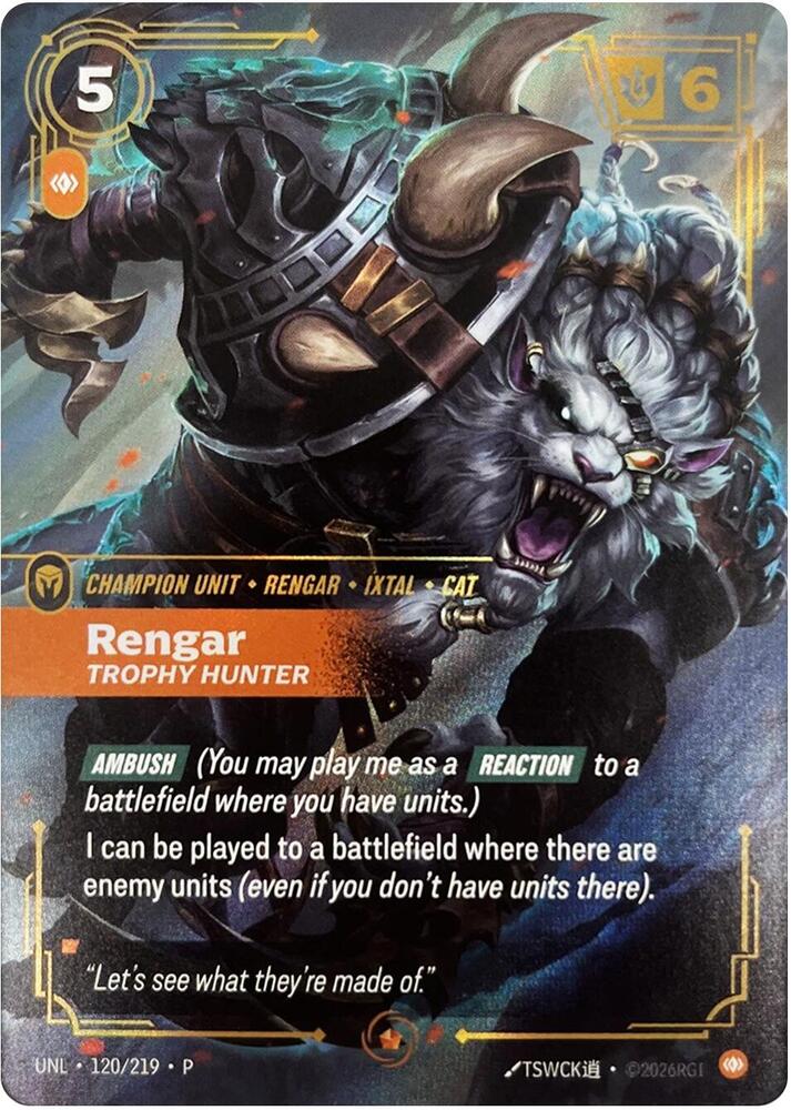 Rengar - Trophy Hunter 120/219 (Riftbound Organized Play Promotional Cards)  - Foil | Good Games North