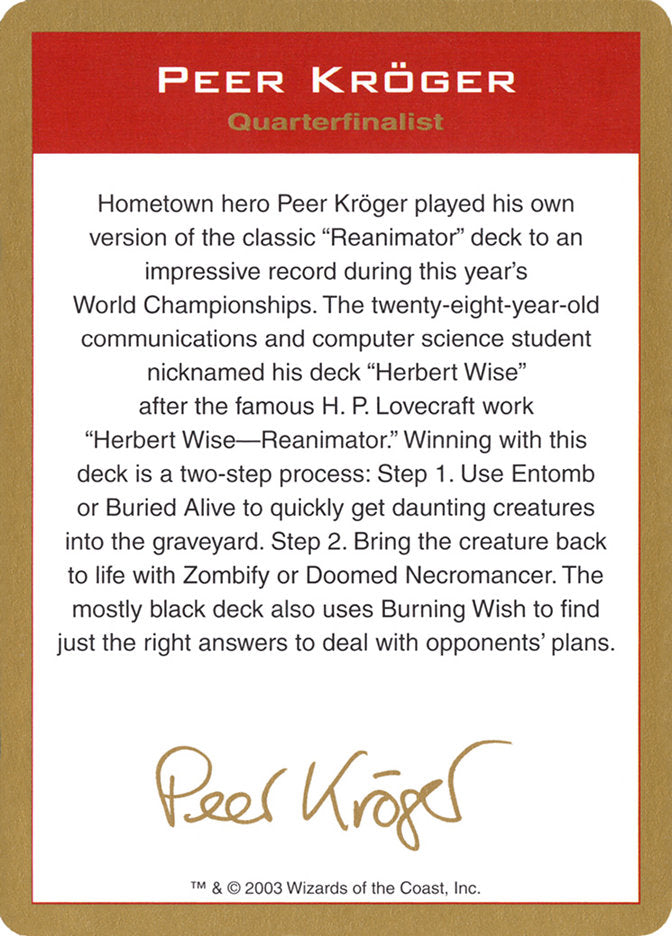 Peer Kroger Bio [World Championship Decks 2003] | Good Games North