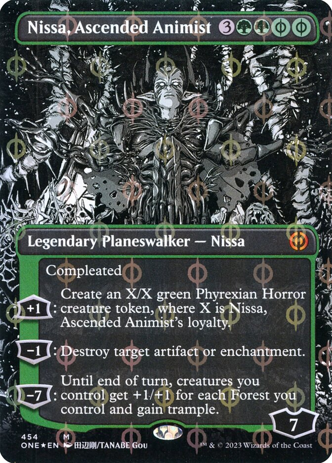 Nissa, Ascended Animist 454 (Phyrexia: All Will Be One)  - Borderless Compleat Foil | Good Games North