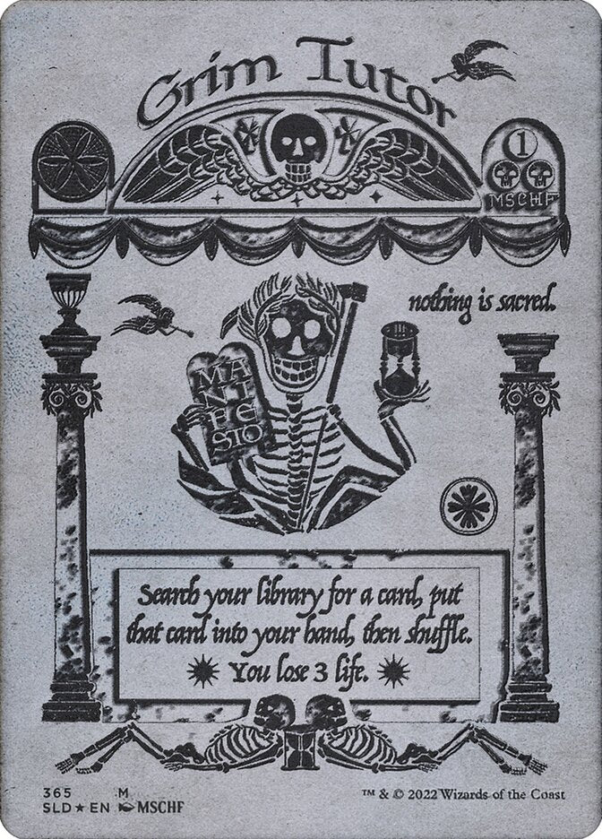 Grim Tutor 365 (Secret Lair Drop Series)  - Borderless Silver Laminate Foil | Good Games North