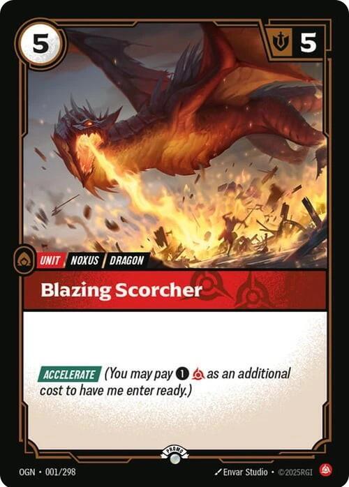 Blazing Scorcher 001/298 (Riftbound Organized Play Promotional Cards)  - Foil | Good Games North