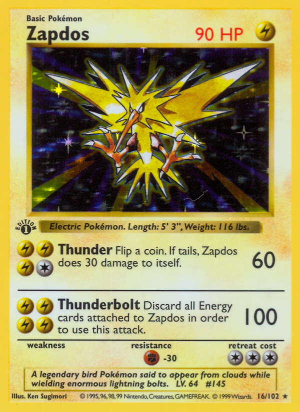 Zapdos (16/102) (Shadowless) [Base Set 1st Edition] | Good Games North