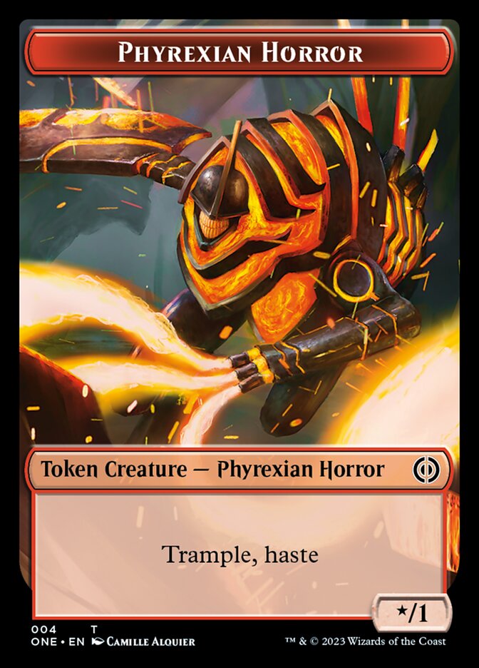 Rebel // Phyrexian Horror (004) Double-Sided Token [Phyrexia: All Will Be One Tokens] | Good Games North