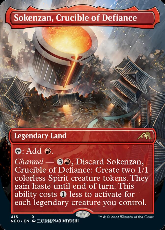 Sokenzan, Crucible of Defiance (Borderless Alternate Art) [Kamigawa: Neon Dynasty] | Good Games North
