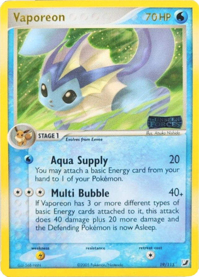 Vaporeon (19/115) (Stamped) [EX: Unseen Forces] | Good Games North