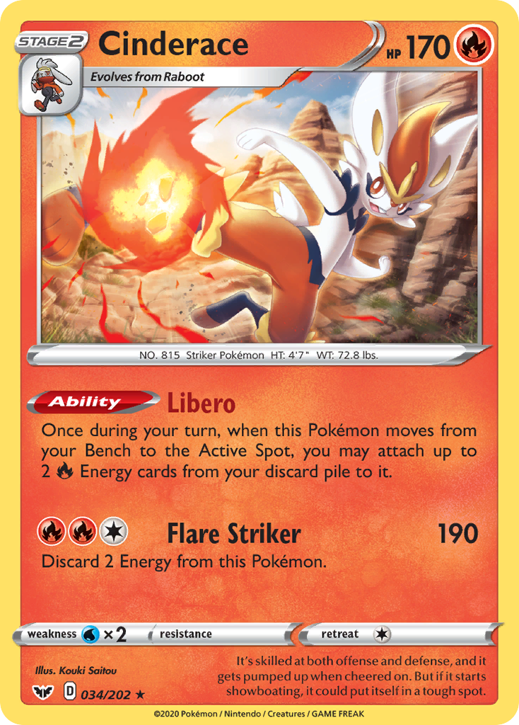 Cinderace (034/202) (Theme Deck Exclusive) [Sword & Shield: Base Set] | Good Games North