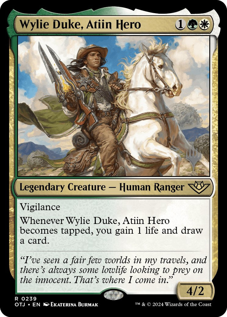 Wylie Duke, Atiin Hero (Promo Pack) [Outlaws of Thunder Junction Promos] | Good Games North