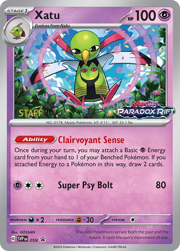 Xatu (059) (Staff Prerelease Promo) [Scarlet & Violet: Black Star Promos] | Good Games North