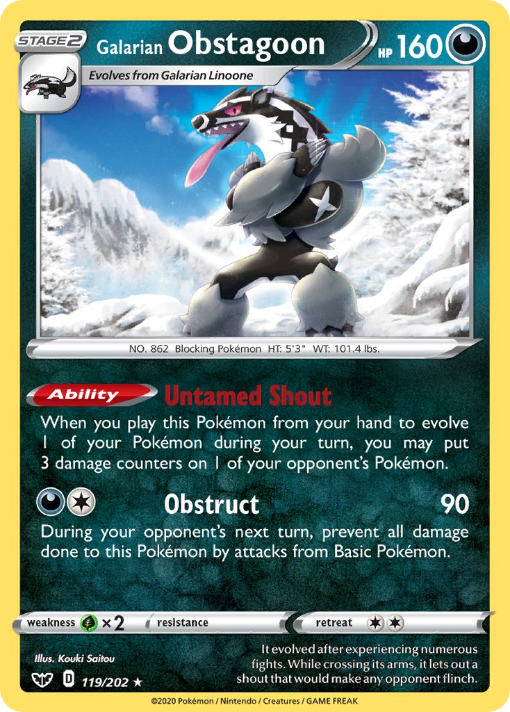 Galarian Obstagoon (119/202) (Theme Deck Exclusive) [Sword & Shield: Base Set] | Good Games North
