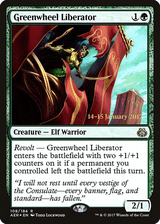 Greenwheel Liberator [Aether Revolt Prerelease Promos] | Good Games North