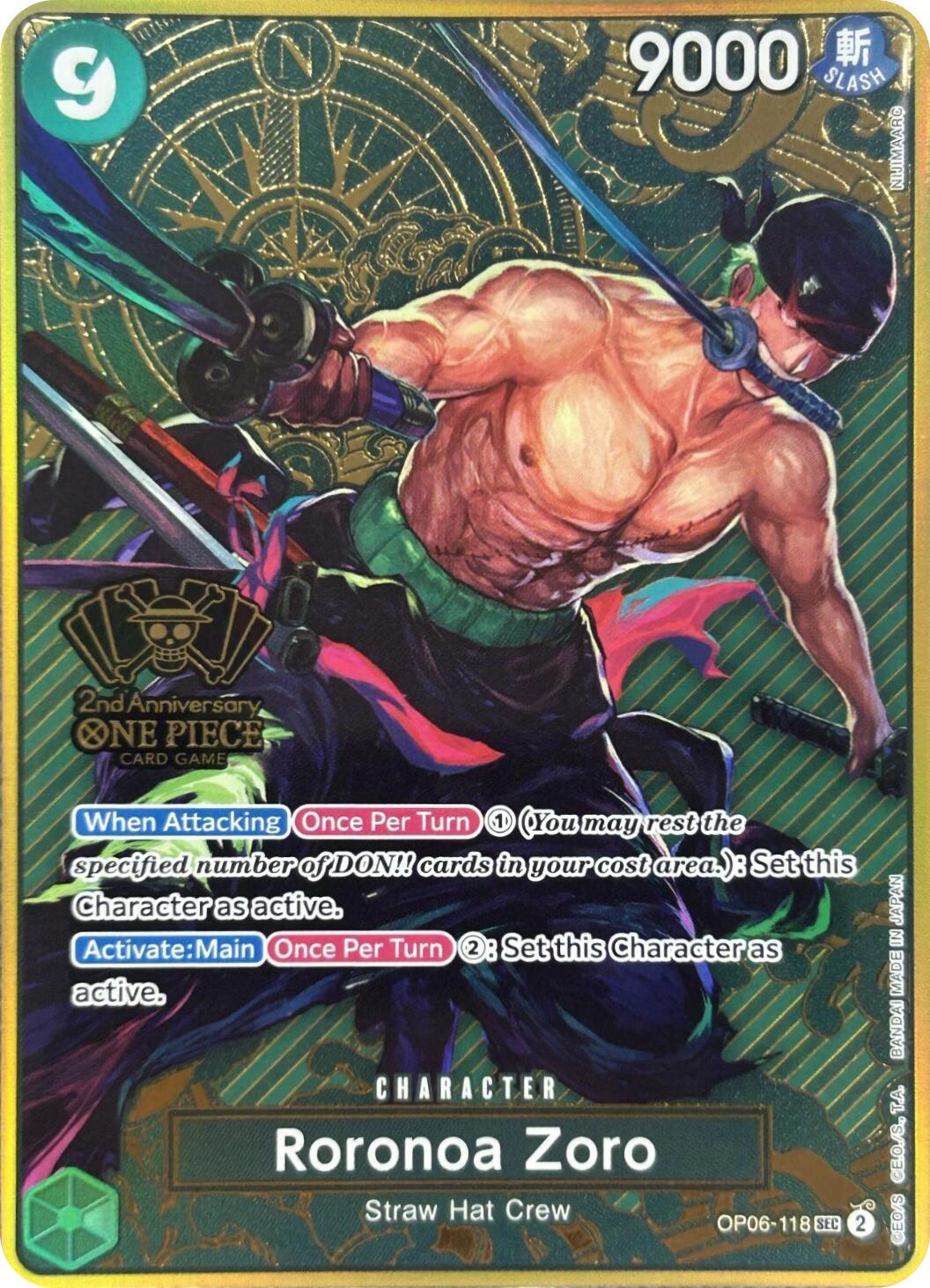 Roronoa Zoro (Japanese Version 2nd Anniversary Set) [One Piece Promotion Cards] | Good Games North