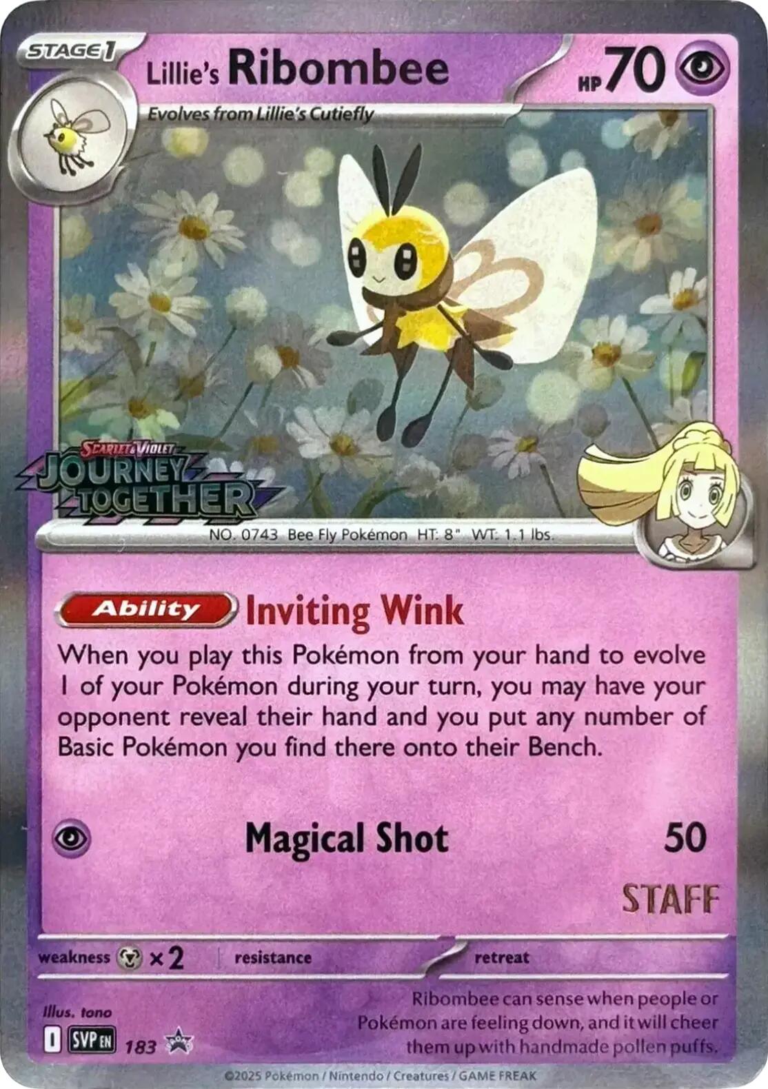 Lillie's Ribombee (183) (Prerelease Staff) [Scarlet & Violet: Black Star Promos] | Good Games North