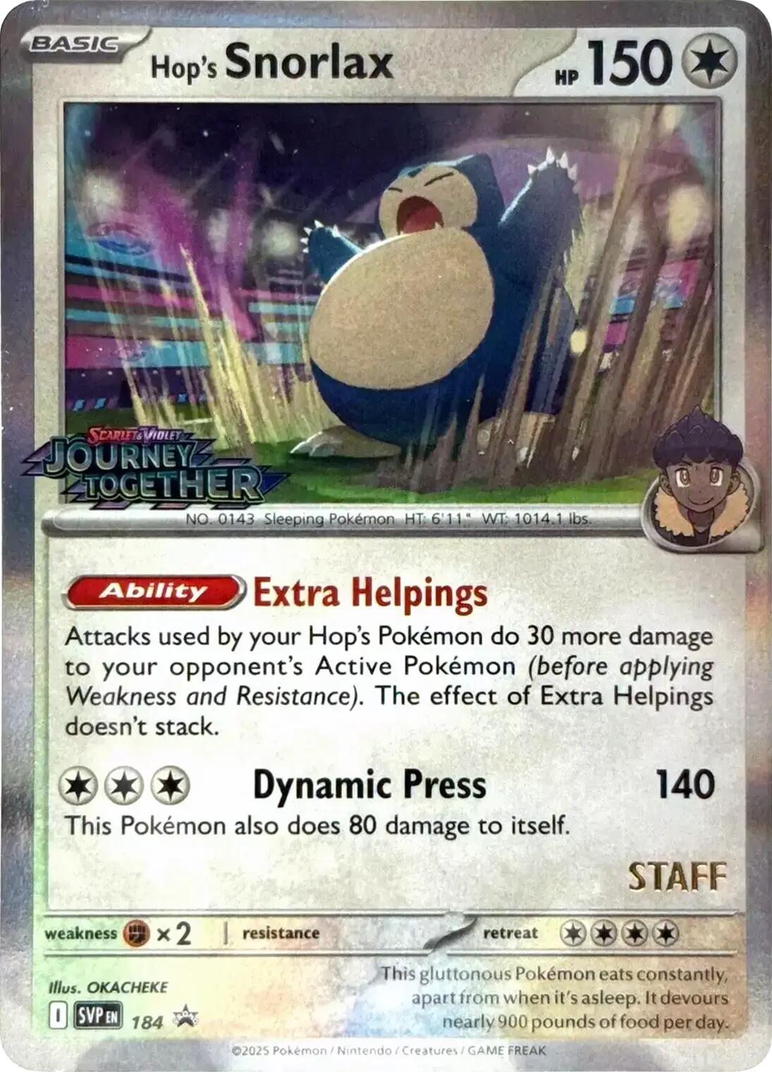 Hop's Snorlax (184) (Prerelease Staff) [Scarlet & Violet: Black Star Promos] | Good Games North