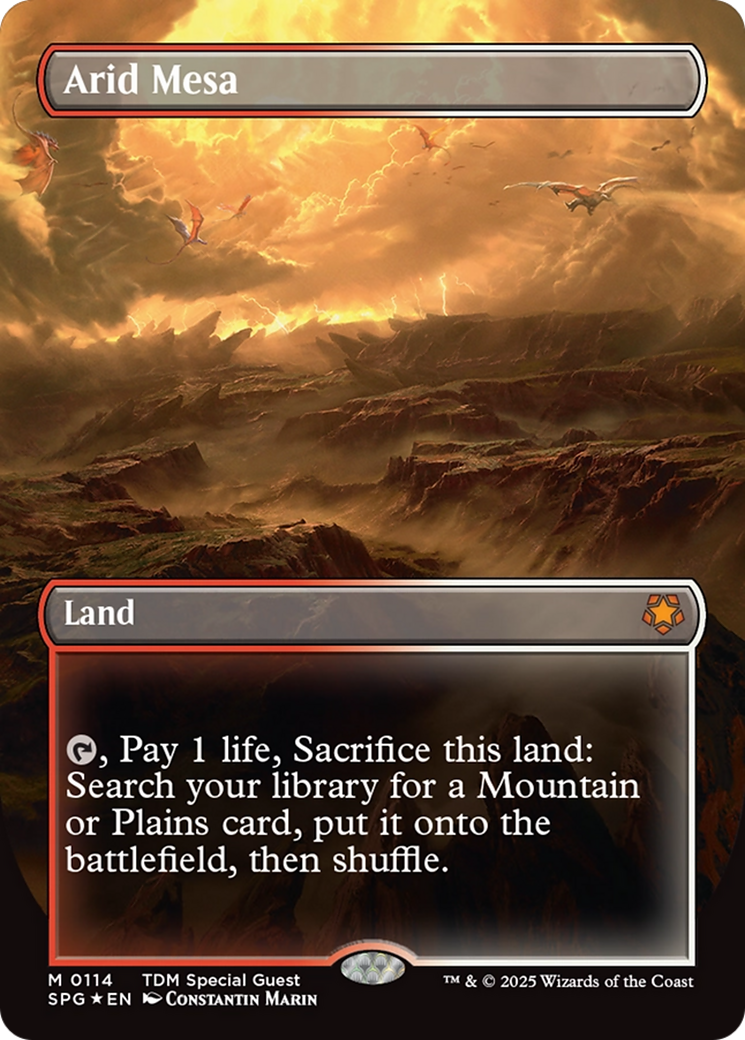 Arid Mesa (Borderless) (Dragonscale Foil) [Tarkir: Dragonstorm Special Guests] | Good Games North
