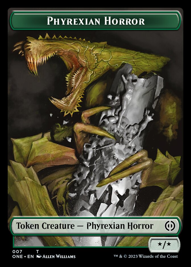 Rebel // Phyrexian Horror (007) Double-Sided Token [Phyrexia: All Will Be One Tokens] | Good Games North