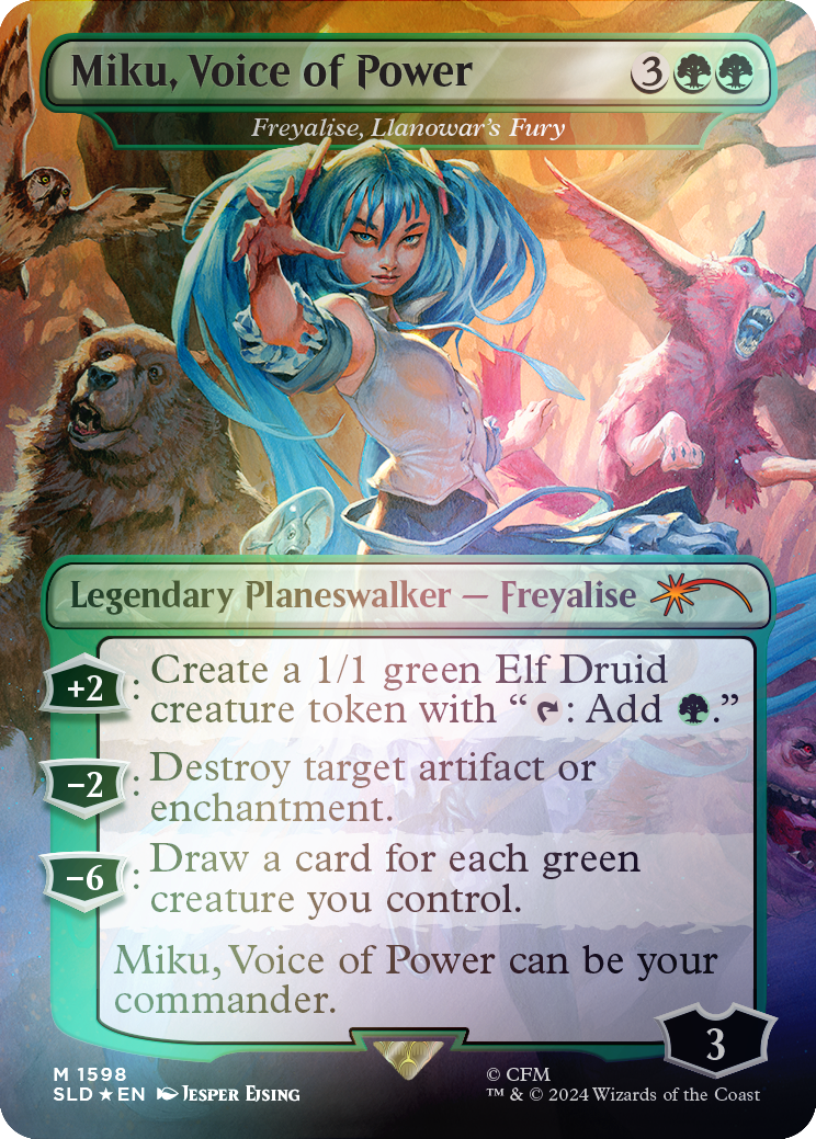 Miku, Voice of Power - Freyalise, Llanowar's Fury (Rainbow Foil) [Secret Lair Drop Series] | Good Games North