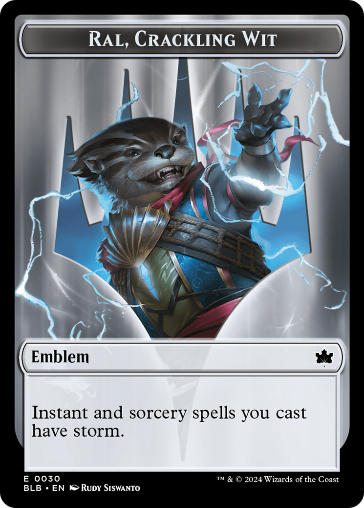 Emblem - Ral, Crackling Wit // Bushy Bodyguard Double-Sided Token [Bloomburrow Tokens] | Good Games North