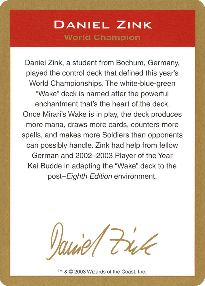 Daniel Zink Bio [World Championship Decks 2003] | Good Games North