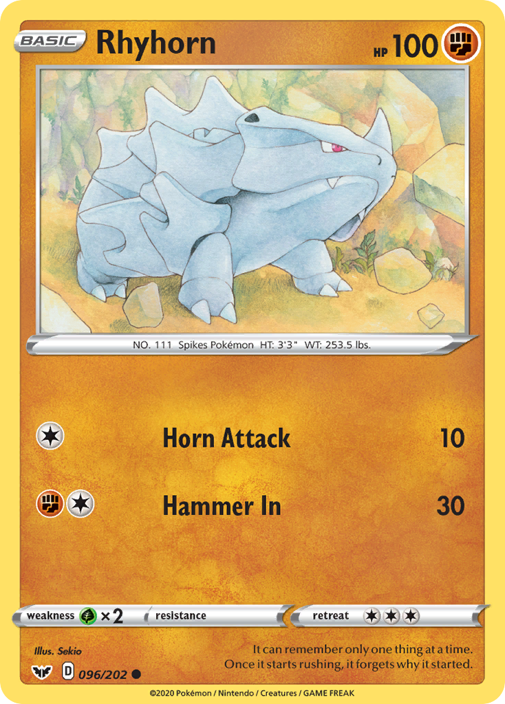 Rhyhorn (096/202) [Sword & Shield: Base Set] | Good Games North