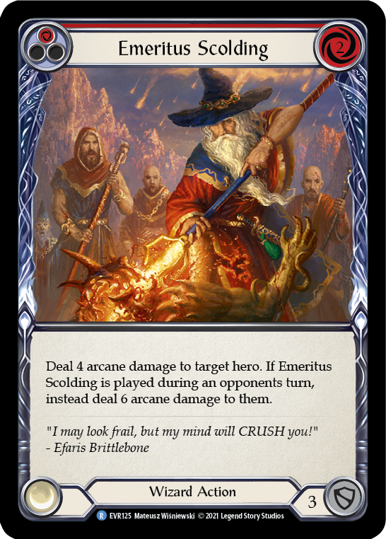 Emeritus Scolding (Red) [EVR125] (Everfest)  1st Edition Rainbow Foil | Good Games North