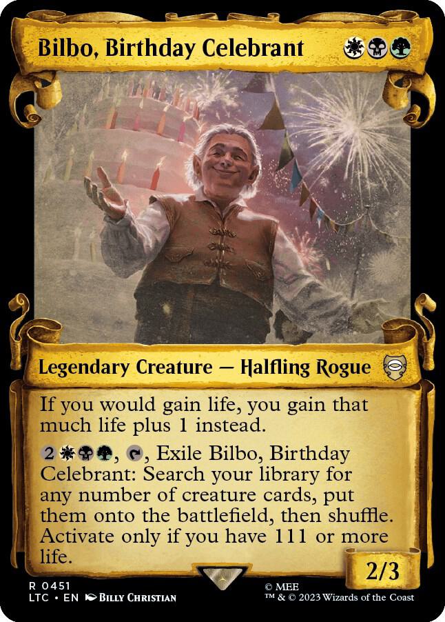 Bilbo Birthday Celebrant Showcase Scrolls 451 (Commander: The Lord of the Rings: Tales of Middle-earth)  - Showcase Scroll Foil | Good Games North