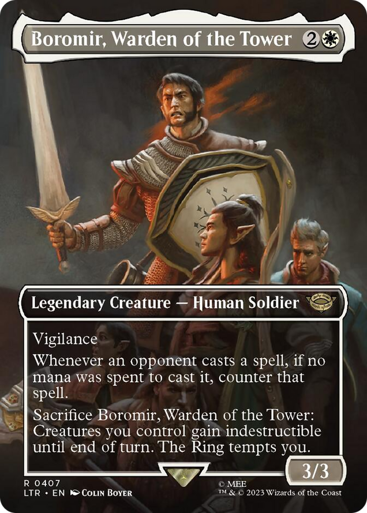 Boromir, Warden of the Tower (Borderless Alternate Art) [The Lord of the Rings: Tales of Middle-Earth] | Good Games North