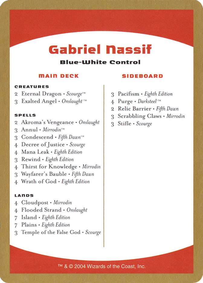 Gabriel Nassif Decklist [World Championship Decks 2004] | Good Games North