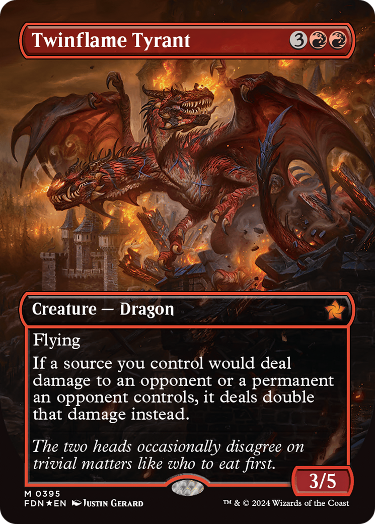 Twinflame Tyrant (Borderless) (Mana Foil) [Foundations] | Good Games North