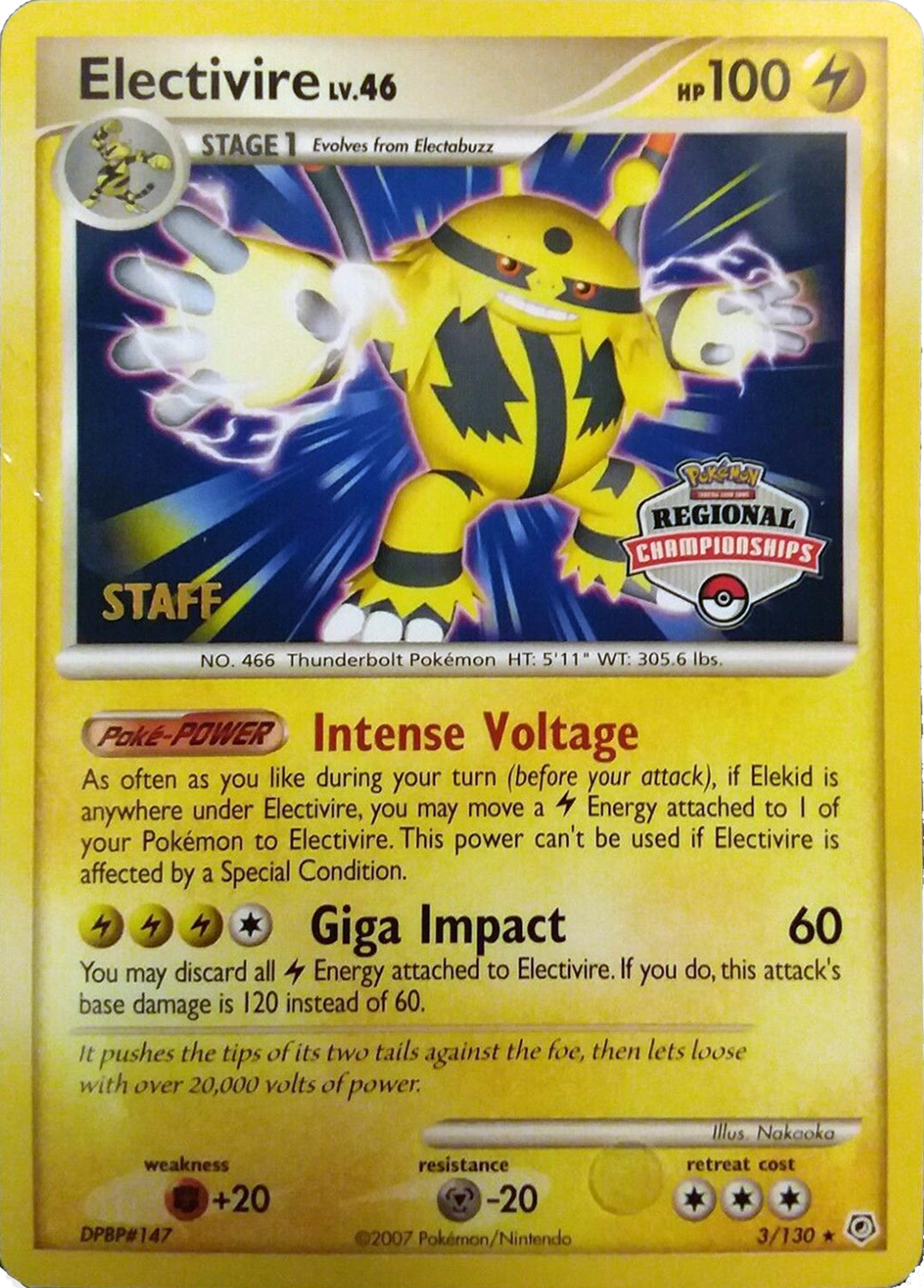 Electivire (003/130) (2008 Staff Regional Championships) [League & Championship Cards] | Good Games North