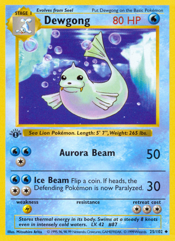 Dewgong (25/102) (Shadowless) [Base Set 1st Edition] | Good Games North