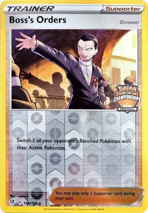 Boss's Orders (154/192) (Giovanni) (Regional Championship Promo) [Sword & Shield: Rebel Clash] | Good Games North