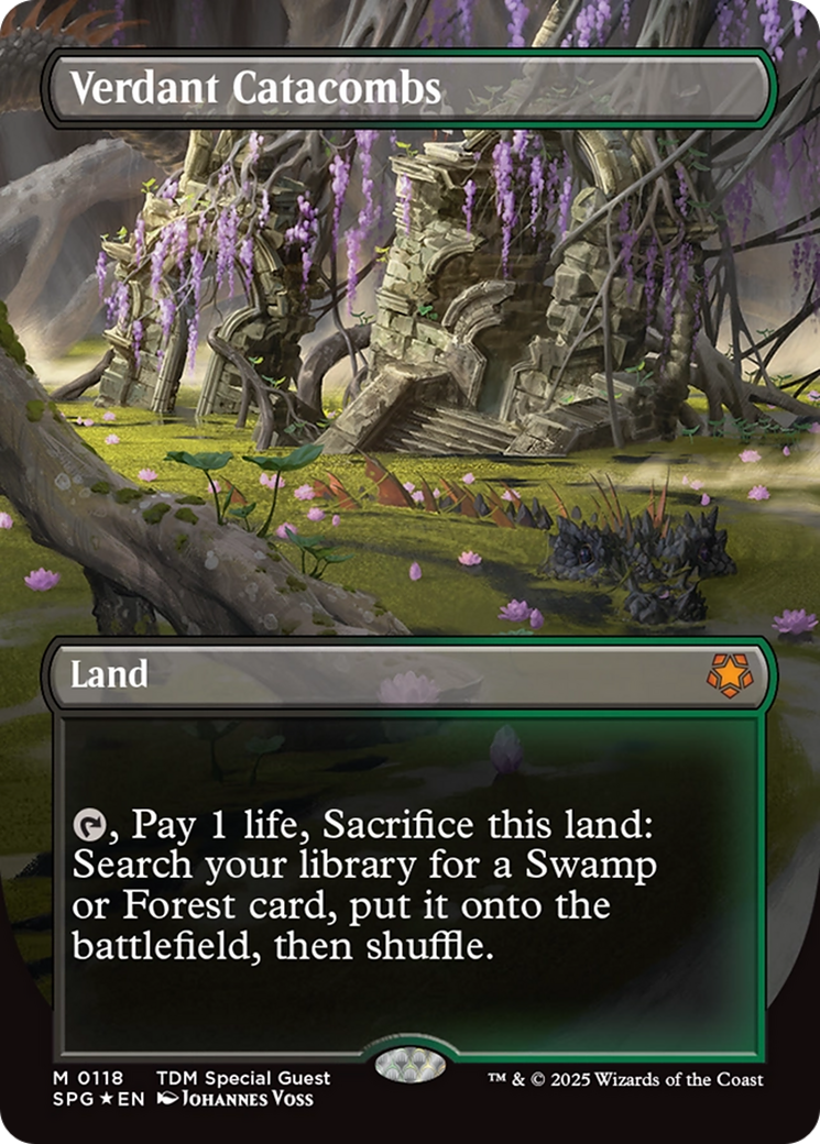 Verdant Catacombs (Borderless) (Dragonscale Foil) [Tarkir: Dragonstorm Special Guests] | Good Games North