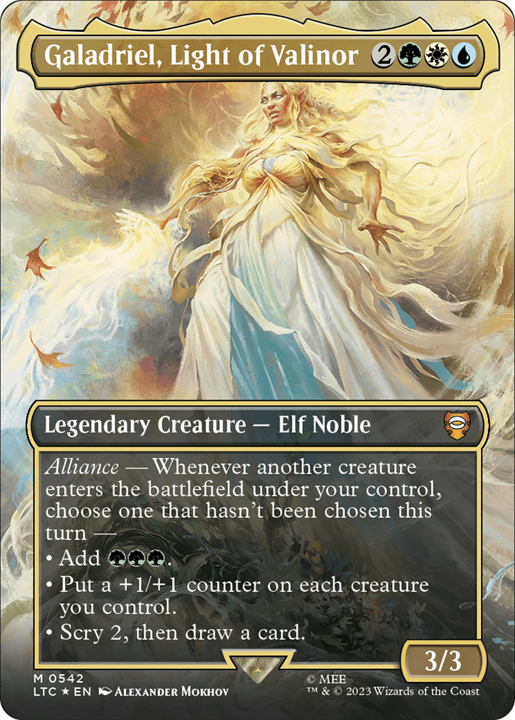 Galadriel, Light of Valinor (Borderless) (Surge Foil) [The Lord of the Rings: Tales of Middle-Earth Commander] | Good Games North