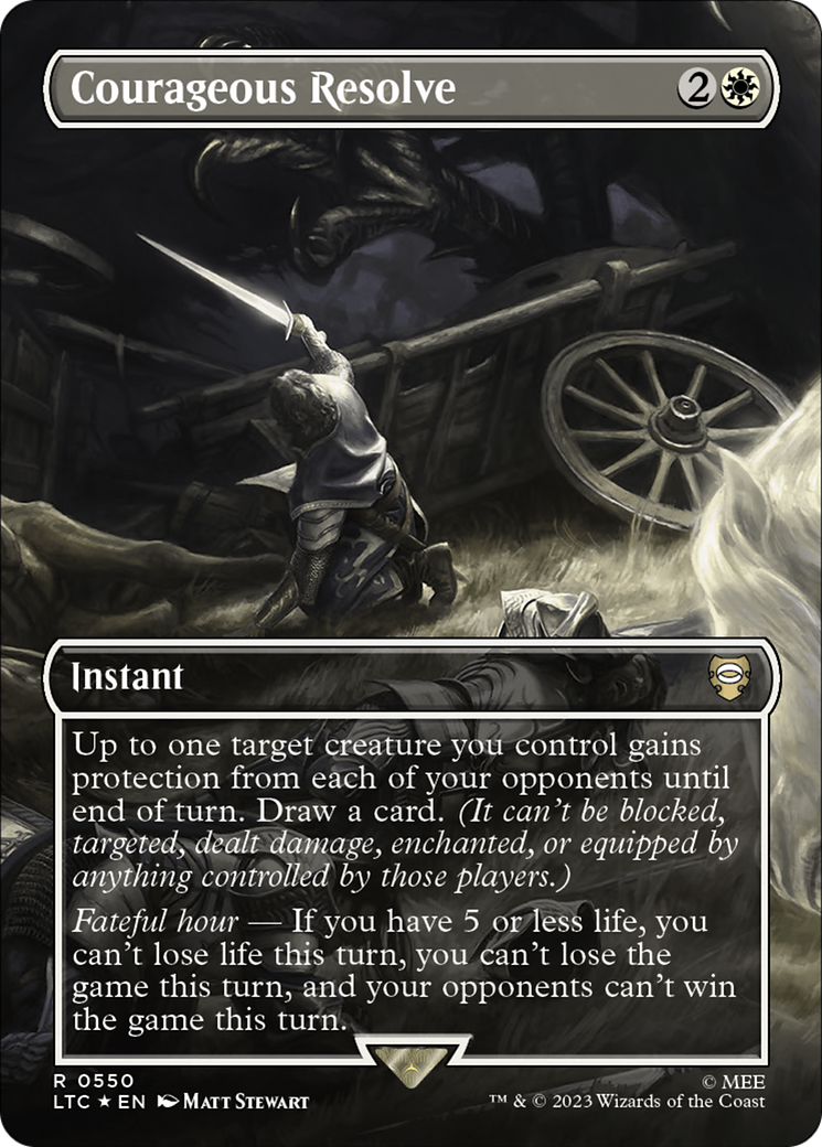 Courageous Resolve (Borderless) (Surge Foil) [The Lord of the Rings: Tales of Middle-Earth Commander] | Good Games North