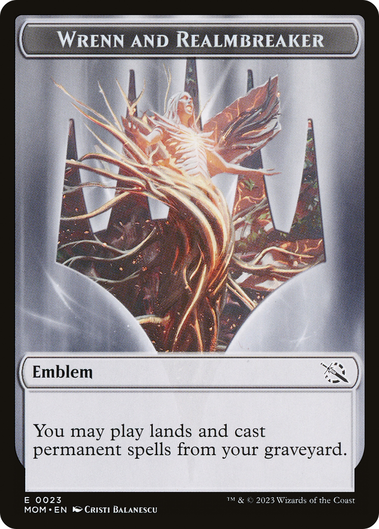 Warrior // Wrenn and Realmbreaker Emblem Double-Sided Token [March of the Machine Tokens] | Good Games North