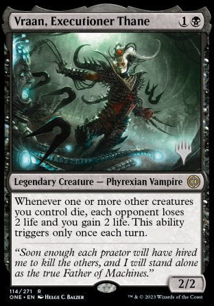 Vraan, Executioner Thane (Promo Pack) [Phyrexia: All Will Be One Promos] | Good Games North