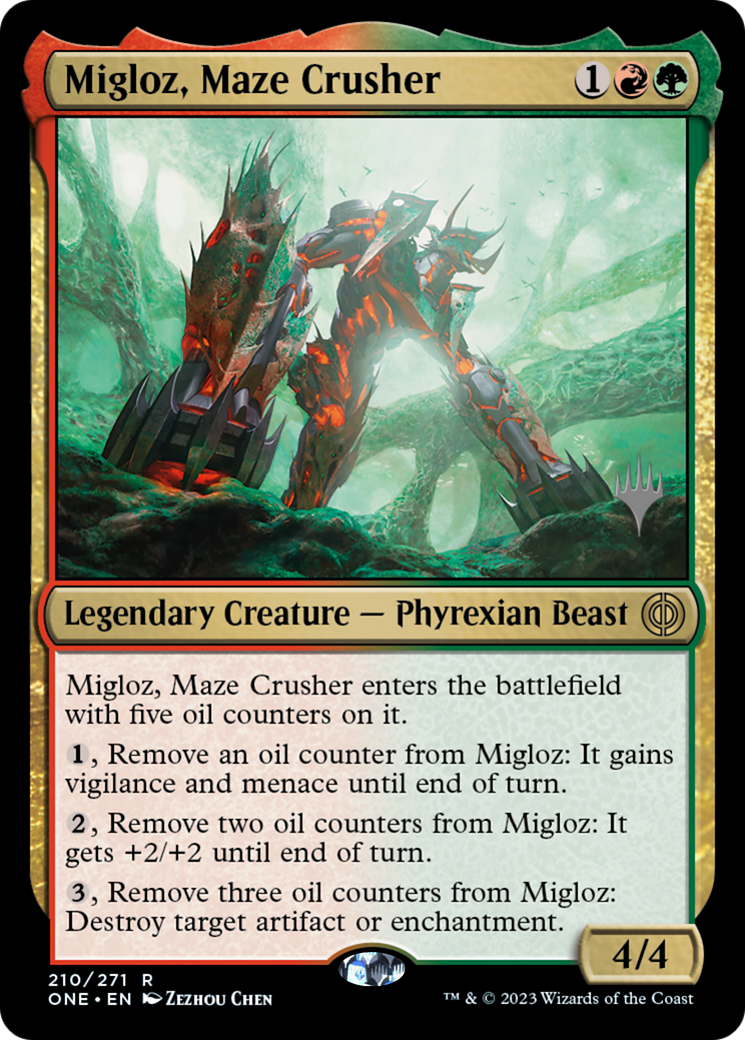Migloz, Maze Crusher (Promo Pack) [Phyrexia: All Will Be One Promos] | Good Games North