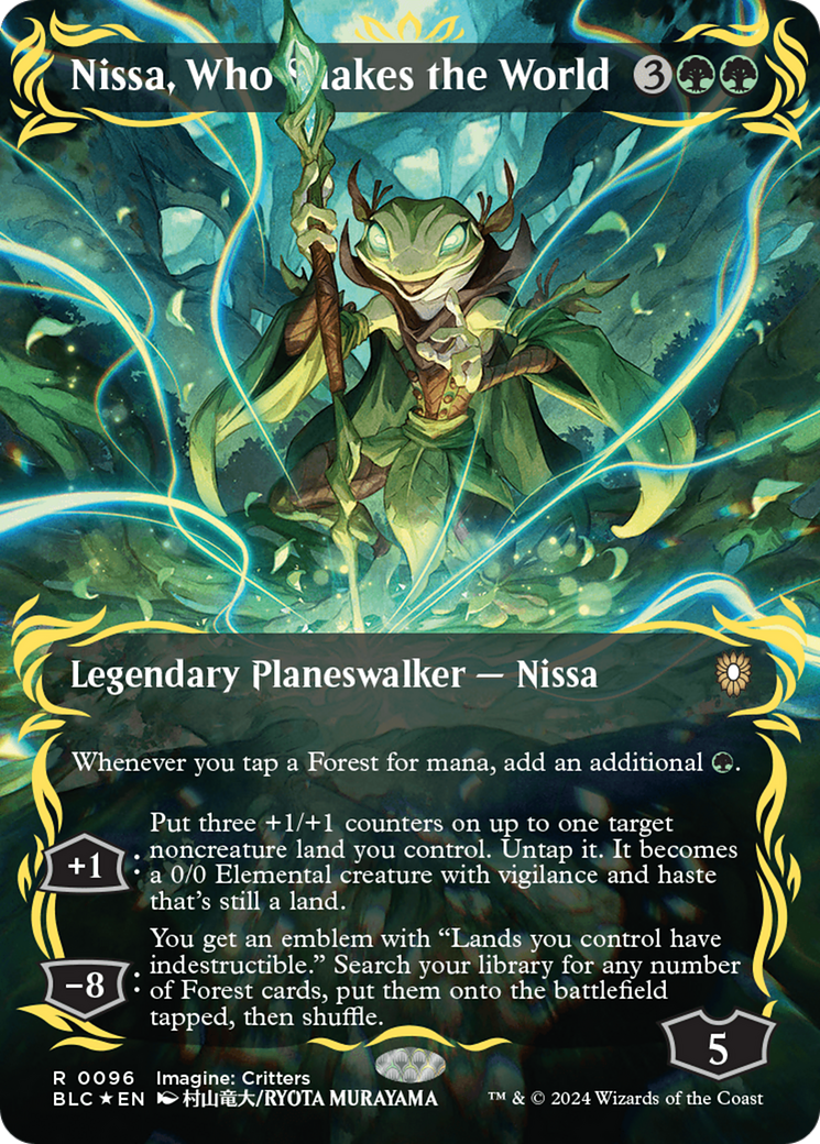 Nissa, Who Shakes the World (Borderless) (Raised Foil) [Bloomburrow Commander] | Good Games North