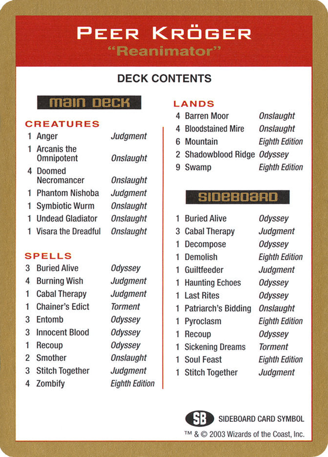 Peer Kroger Decklist [World Championship Decks 2003] | Good Games North