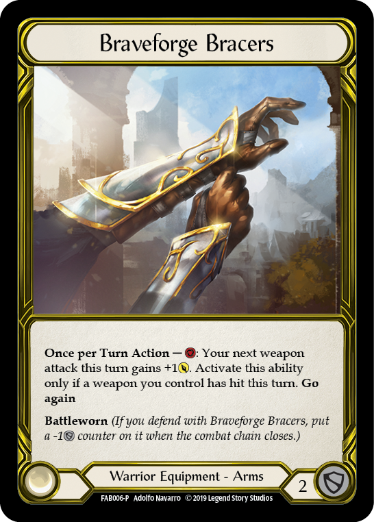 Braveforge Bracers [FAB006-P] (Promo)  1st Edition Cold Foil - Golden | Good Games North