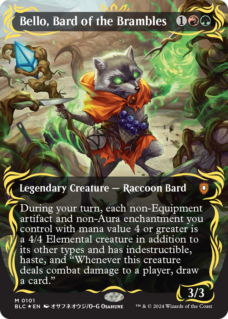 Bello, Bard of the Brambles (Borderless) (Raised Foil) [Bloomburrow Commander] | Good Games North