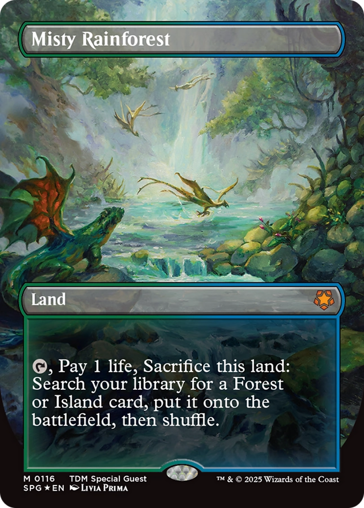 Misty Rainforest (Borderless) (Dragonscale Foil) [Tarkir: Dragonstorm Special Guests] | Good Games North