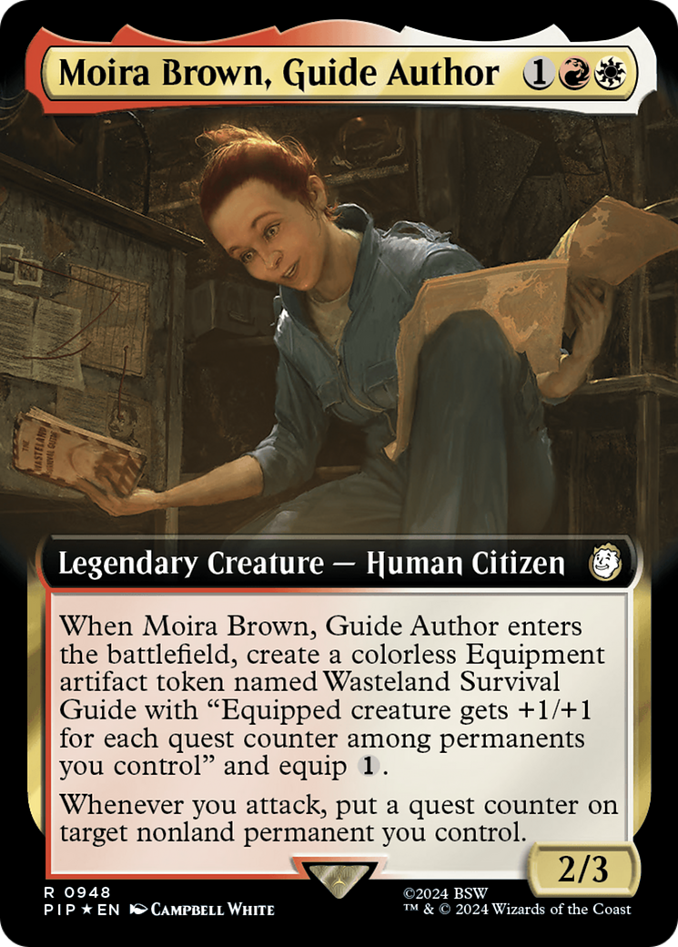 Moira Brown, Guide Author (Extended Art) (Surge Foil) [Fallout] | Good Games North