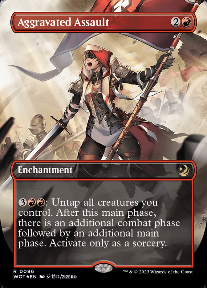 Aggravated Assault (Anime Borderless) (Confetti Foil) [Wilds of Eldraine: Enchanting Tales] | Good Games North